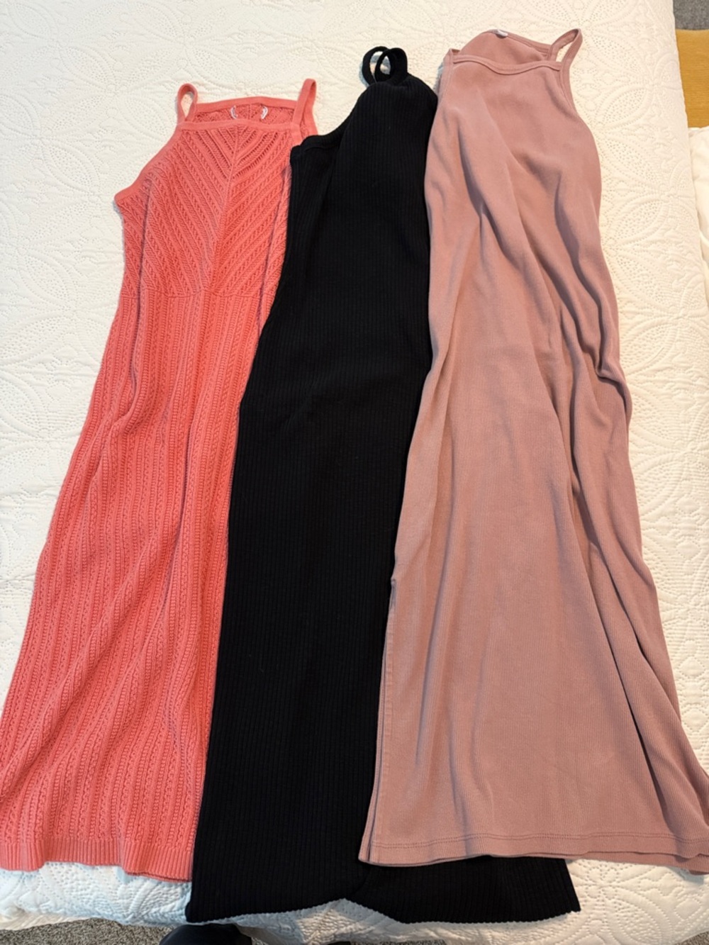 3 Ribbed & Knit Midi Dresses - Coral, Black & Mauve